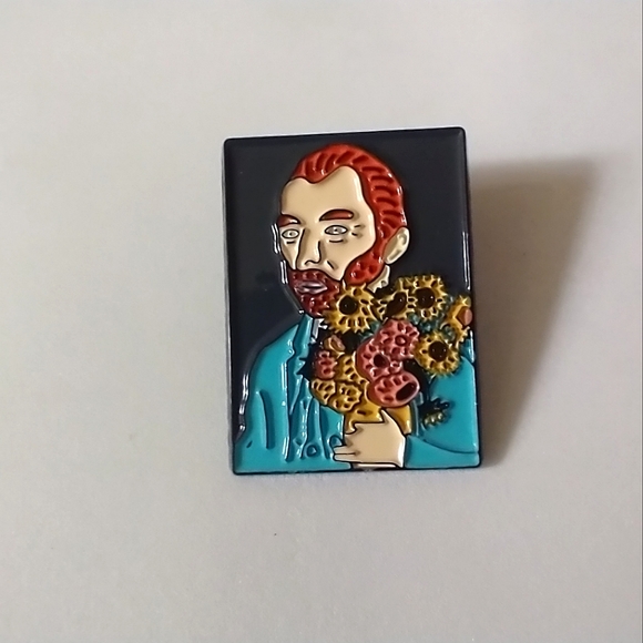 🧁 3/$30 van Gogh Self Portrait with Sunflowers Enamel Pin NEW - Picture 1 of 4